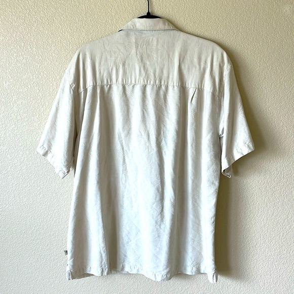 Island Shores 100% Silk Men’s Button Down Shirt L Hawaiian Neutral Cream Casual - Picture 6 of 12